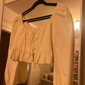 Tie front bow white blouse